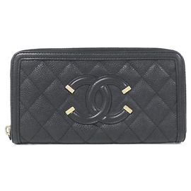 Chanel Black Grained Calfskin Long Wallet Black