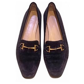 Gucci Navy Suede Horsebit Loafers Navy blue