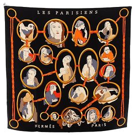 Hermès Hermes Carré 90 Les Parisiens Seidentuch Schwarz Mehrfarben