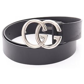 Cintura in pelle Gucci Double G da uomo, Nero Nero
