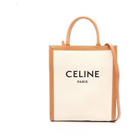 Céline Celine Small Vertical Cabas 2-Way Tote Bag Brown Cream