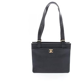 Chanel Black Grained Calfskin Tote Bag Black