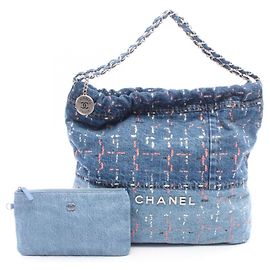 Chanel Matelassé 22 Large Denim Handbag Blue