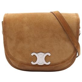 Céline Sac à épaule Celine Triomphe en daim Marron