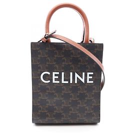 Céline Bolsa 2-Way Celine Mini Vertical Cabas Triomphe Marrom Preto