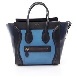 Céline Sac cabas Celine Luggage Micro Shopper Noir Bleu Bleu Marine