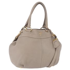Bolsa PRADA de couro 2way Cinza Ouro Auth bs36168 Marrom Dourado