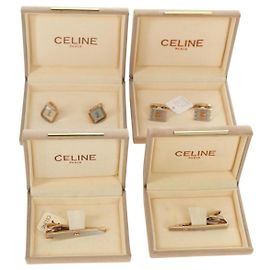 Céline CELINE Nek Tie Pin Cuffs metal 4 Set Gold Tone Auth BA13869 Outro