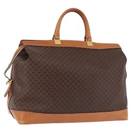 Céline CELINE Bolsa Boston em Canvas Macadam PVC Couro Marrom Ouro Auth bs36062 Marrom Dourado