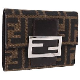 FENDI Zucca Canvas Mamma Baguette Wallet Black Brown Auth 193019V Brown Black