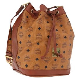 Bolsa de Ombro MCM Vicetos em Couro Marrom Ouro Auth bs35784 Marrom Dourado