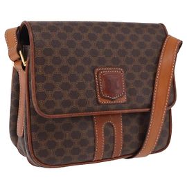 Céline Sac à bandoulière CELINE Macadam Canvas PVC Cuir Marron Or Auth ka5281 Marron Doré
