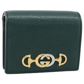 GUCCI Zumi Bifold Wallet Leather Green Gold 570660 Auth bs36232 Golden Green