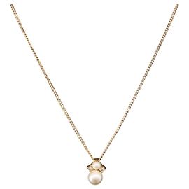 Collier Christian Dior Pearl tTop Metal Doré Auth SW2495 Autre