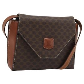 Céline Bolsa de Ombro CELINE Macadam Canvas PVC Couro Marrom Ouro Auth 192261 Marrom Dourado