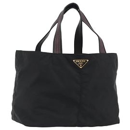 PRADA Tote Bag Nylon Black Gold Auth 192232A Black Golden
