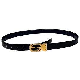 Cinto de couro vintage Gucci GG Logo Preto Dourado Preto