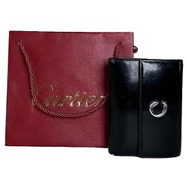 Vintage Cartier Leather Wallet Black Silver Black