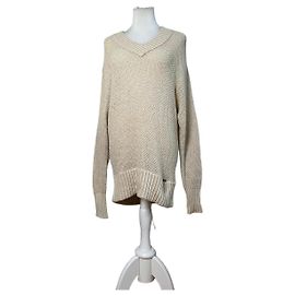 Pull en maille vintage Burberry Crème Gold Plate M Beige