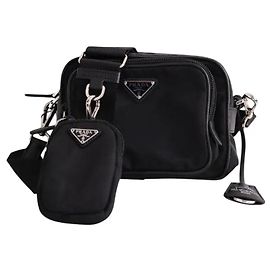 Borsa a tracolla Prada nera in nylon e pelle Nero