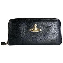 Vintage Vivienne Westwood Leather Wallet Black Gold Clasp Black