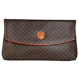 Céline Pochette Vintage Celine en toile enduite Marron Tan Or Marron
