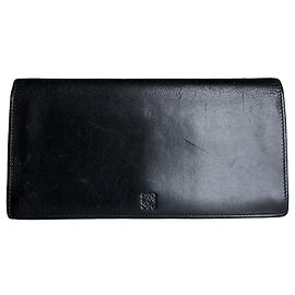 Vintage Loewe Leather Long Wallet Black Black