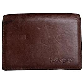Porte-cartes en cuir vintage Yves Saint Laurent Marron foncé Or Marron