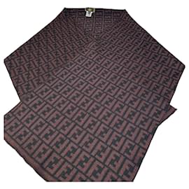 Vintage Fendi FF Monogramm Wollschal Burgund Schwarz Bordeaux