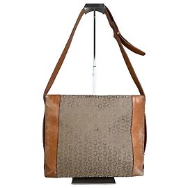 Céline Bolsa de Ombro Vintage Celine Monogram Canvas Bege Marrom Bege