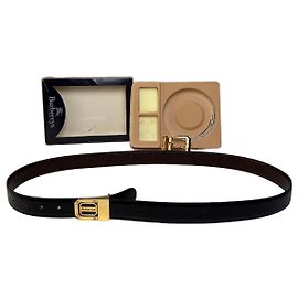 Cinto de couro vintage Burberry Logo Preto Marrom Dourado Preto
