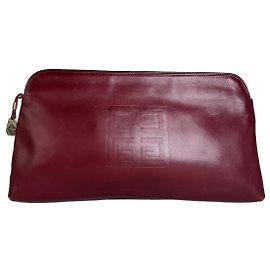 Vintage Givenchy Leather Clutch Bag Burgundy Gold Dark red