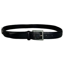 Vintage Salvatore Ferragamo Leather Belt Black Silver Buckle Black