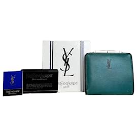 Portafoglio in pelle vintage Yves Saint Laurent Teal Argento Blu