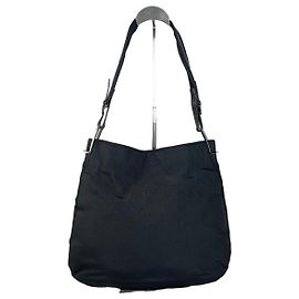 Borsa a tracolla vintage Gucci in nylon nero e argento Nero