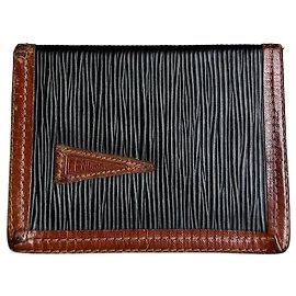 Vintage Fendi Textured Leather Card Holder Black Brown Black