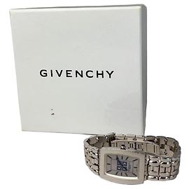 Reloj de Pulsera Vintage Givenchy de Acero Inoxidable Esfera Azul Plata Plata