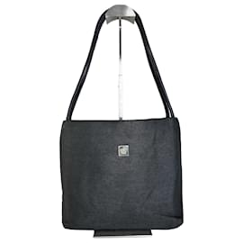 Vintage Gianni Versace Stoffschultertasche Schwarz Silber Schwarz