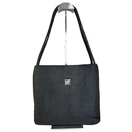 Borsa a tracolla in tessuto vintage Gianni Versace nero e argento Nero