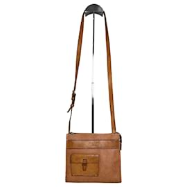 Bolso bandolera de cuero vintage Courreges Tan Light Brown Dorado Camello