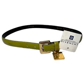 Cinto de couro vintage Givenchy Verde Lima Preto Fivela Dourada Verde