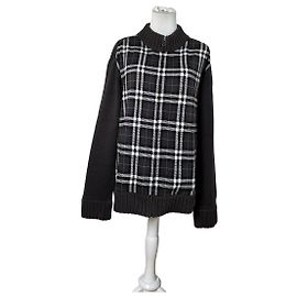 Vintage Burberry Woll-Check-Pullover für Herren Dunkelgrau M Grau