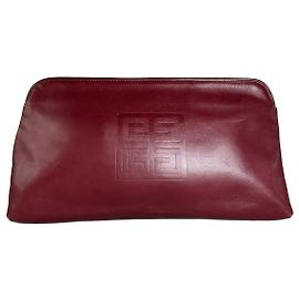 Vintage Givenchy Smooth Leather Clutch Bag Burgundy Gold Dark red