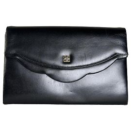 Pochette Vintage Givenchy en cuir noir avec fermoir pression doré Noir