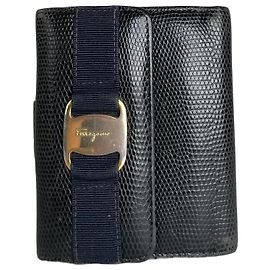 Salvatore Ferragamo Vintage Ferragamo Textured Leather Wallet Black Gold Black