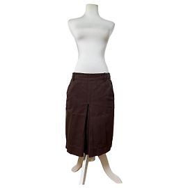 Céline Falda de sarga de algodón vintage Celine Marrón L Castaño