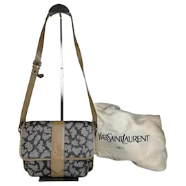 Sac à bandoulière en toile vintage Yves Saint Laurent Noir Beige Noir