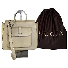 Bolsa de ombro de couro vintage Gucci Creme Prata Bege