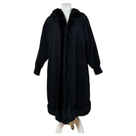 Manteau Vintage Yves Saint Laurent en laine avec bordure en fourrure Noir M Noir