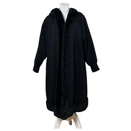 Vintage Yves Saint Laurent Wool Fur Trim Coat Black M Black